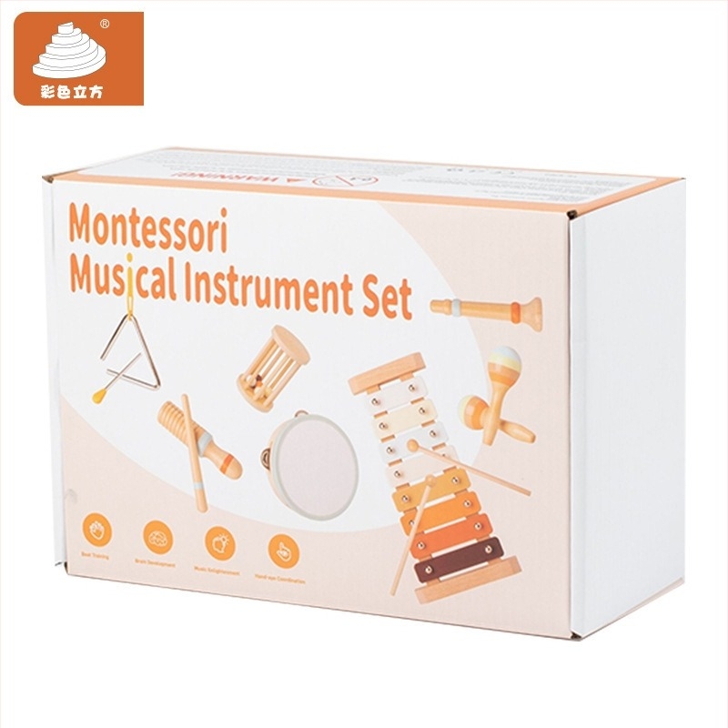 Fából készült Orff hangszerkészlet gyerekeknek – együttes hangszerek, Cloud Elephant márka, 4–6 éves korosztály