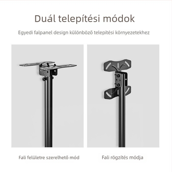 LCD TV mennyezeti tartó kinyúló magassággal, mozgó falra szerelhető tartó, mechanikus működtetés, vasból készült, teherbírás 15 kg felett