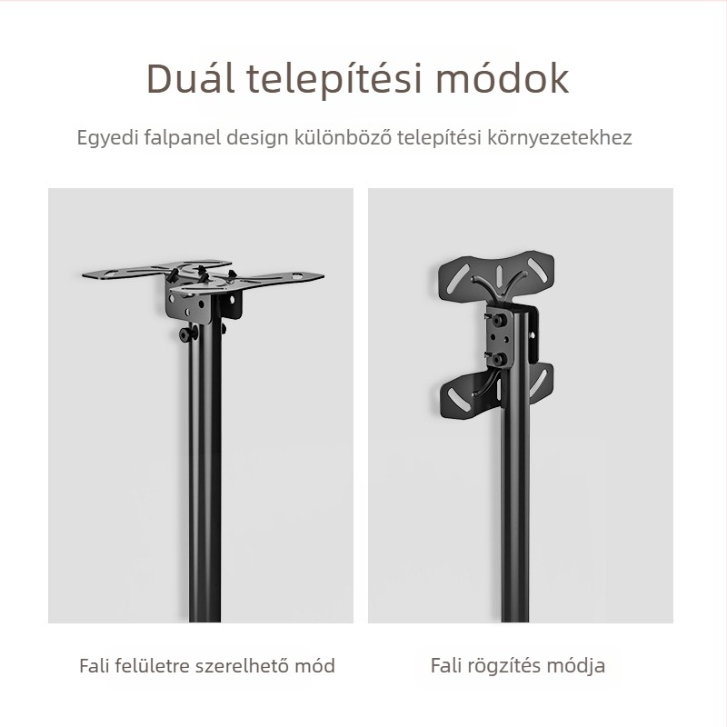 LCD TV mennyezeti tartó kinyúló magassággal, mozgó falra szerelhető tartó, mechanikus működtetés, vasból készült, teherbírás 15 kg felett