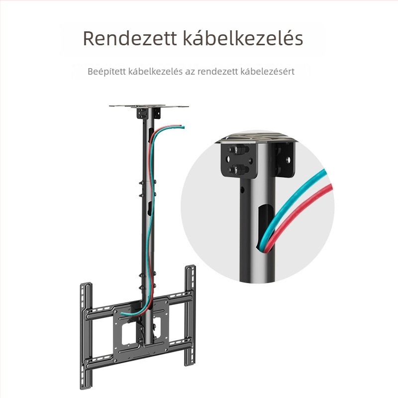 LCD TV mennyezeti tartó kinyúló magassággal, mozgó falra szerelhető tartó, mechanikus működtetés, vasból készült, teherbírás 15 kg felett