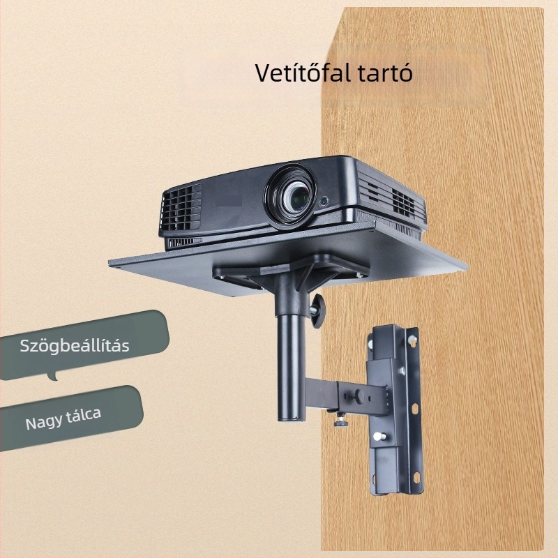 Projektor falra szerelhető tartóval és polccal — hidegen hengerelt acélból, kiegészítő TV-polcra