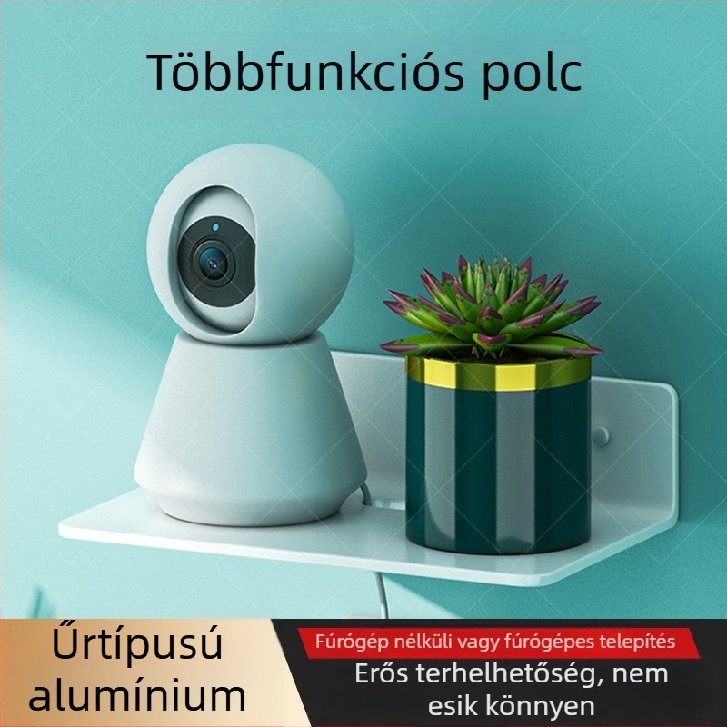 Fali routertartó polc ragasztóval, alumínium anyag, 1 réteg, modern minimalista dizájn WiFi eszközök és set-top boxhoz