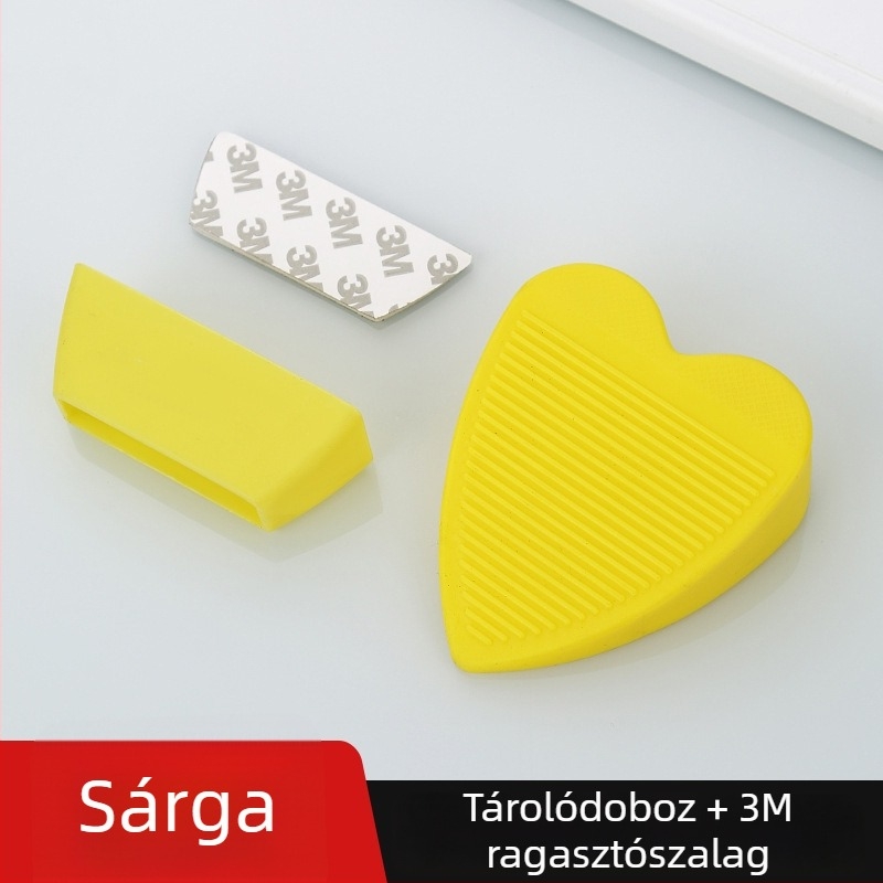 Szív alakú PVC ajtó stopper - mozgatható, padlóra szerelhető, tároló dobozzal, fa ajtókhoz