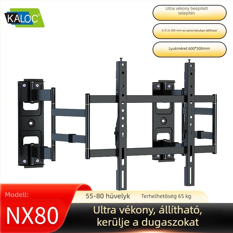 NX80 Ultra vékony beépített TV tartó teleszkópos magasságállítással és forgó akasztóval, hidegen hengerelt acélból, 6,26 kg, okostévékhez