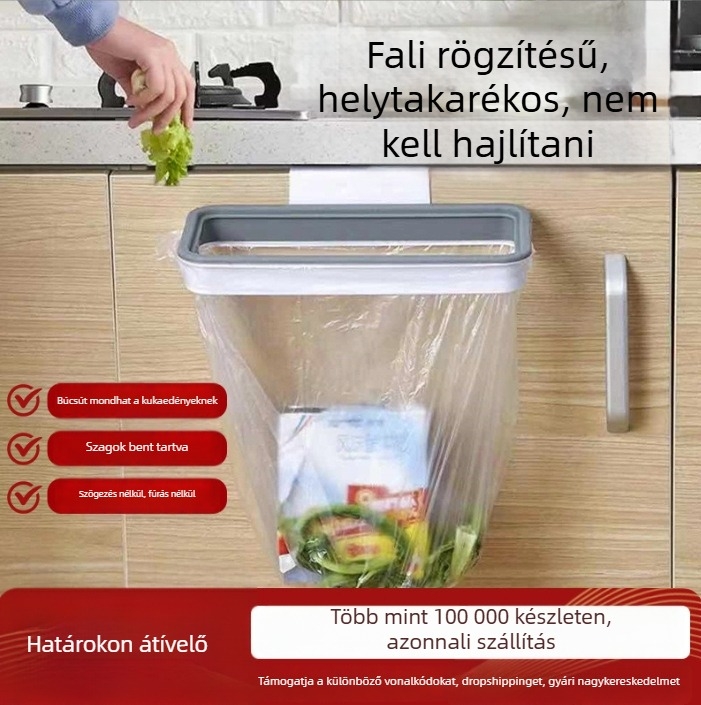 Konyhai szekrény ajtó mögötti szemeteszsák tartó, falra szerelhető, műanyag, japán stílus, egy réteg