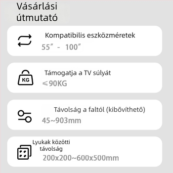 DL90 LCD tévé falra szerelhető tartó 90°-os elforgatással, teleszkópos kinyúlás, acél konstrukció, teherbírás 15 kg