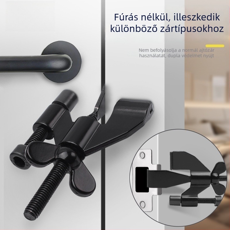 Pillangó ajtóstopper, falra szerelhető, lyukasztás nélküli típus, kézi működtetés, anyag: cink ötvözet és vas