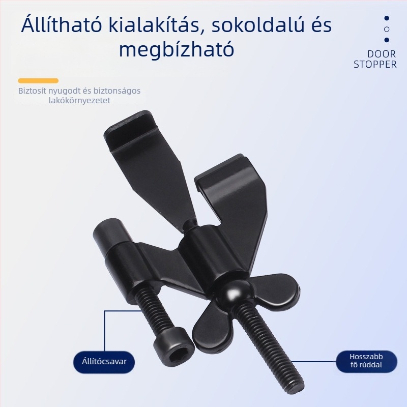 Pillangó ajtóstopper, falra szerelhető, lyukasztás nélküli típus, kézi működtetés, anyag: cink ötvözet és vas