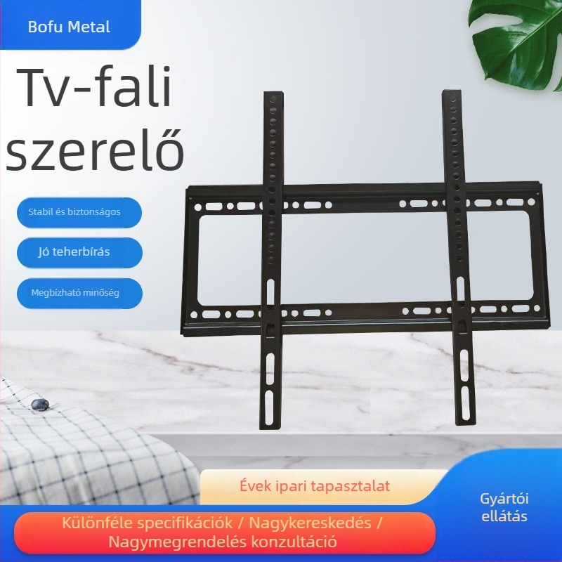 Universális fali tartó TV-hez és LCD monitorhoz — hideg-hengerelt acélváz, kompatibilis Smart TV, egyszerű fali tartó, kód 002
