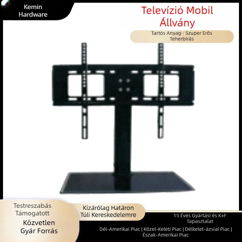 TV-állvány íróasztalhoz, fúrás nélkül, állítható magasság, mechanikus működtetés, vas tartó, falra szerelhető