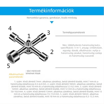Vízcsapkulcs – Öt az egyben háromszög modell, réz, falra szerelhető, univerzális, CE tanúsítvány