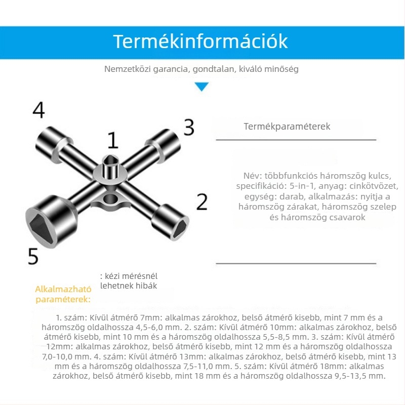 Vízcsapkulcs – Öt az egyben háromszög modell, réz, falra szerelhető, univerzális, CE tanúsítvány