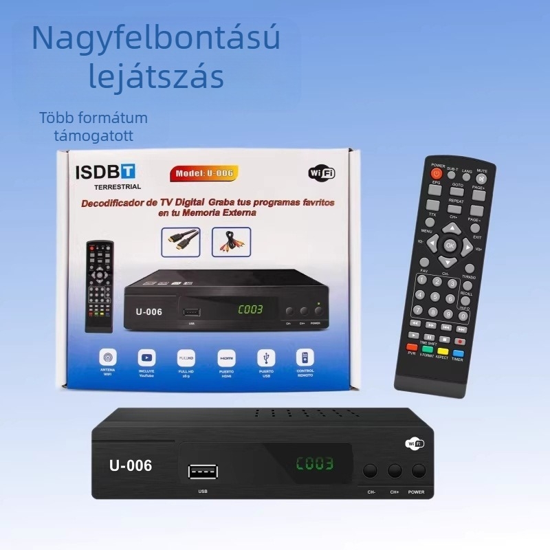 ISDB-T set-top box 1 TB beépített merevlemezzel, kétmagos processzor, 1080p, HDMI/USB/Wi-Fi, támogatott videóformátumok ASF/AVI/VOB/MPEG/MP4