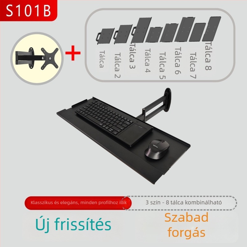 Senya S101B Fekete teleszkópos billentyűzet- és egér tálca, tartó mini billentyűzethez
