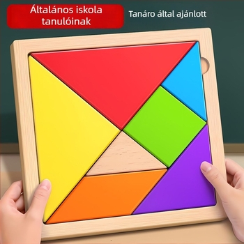 Fából készült Tangram puzzle gyerekeknek – háromdimenziós puzzle, illusztrációk és táblák összeállítása, márka Meiyangyang, 4–6 éveseknek