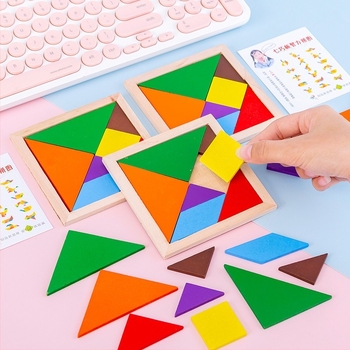 Fából készült Tangram puzzle gyerekeknek – háromdimenziós puzzle, illusztrációk és táblák összeállítása, márka Meiyangyang, 4–6 éveseknek