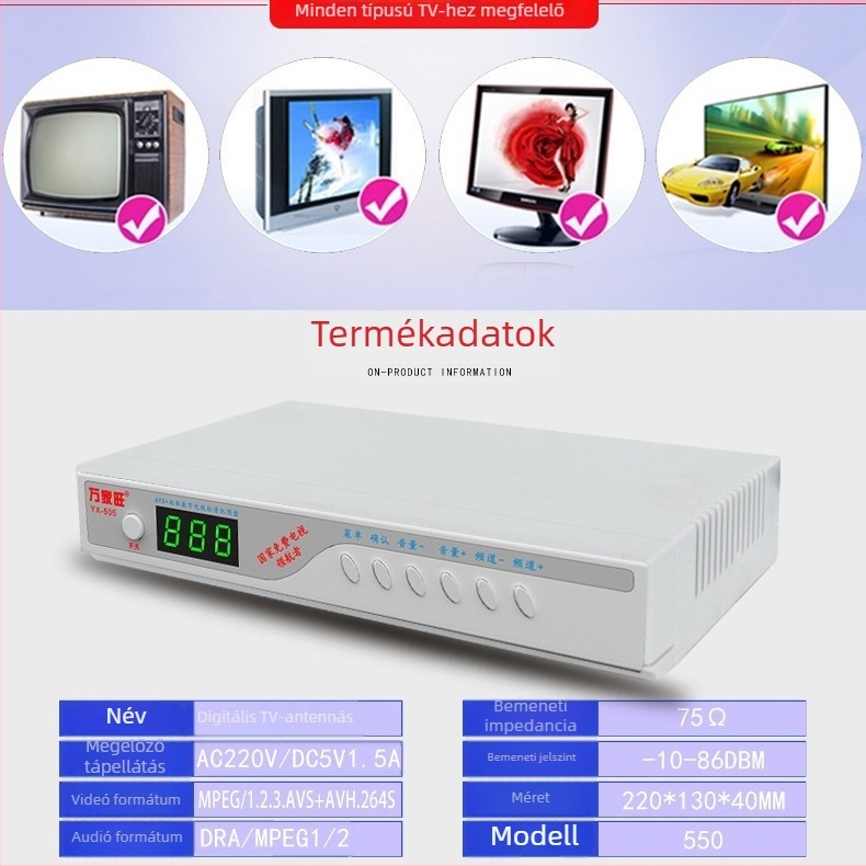 Wanjiawang YX-505 DTMB Vezeték nélküli digitális földfelszíni set-top box otthoni használatra AV interfésszel