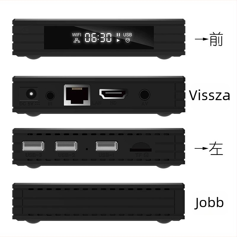 Hálózati set-top box H616-es processzorral, Linux operációs rendszerrel, 4K kimenettel, 2GB RAM és 8–128GB tárhellyel