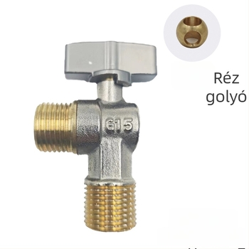 Réz anyagú 3-utas golyóscsap, 20 mm belső átmérő, 1,6 MPa, menetes csatlakozás, melegvíz rendszerhez