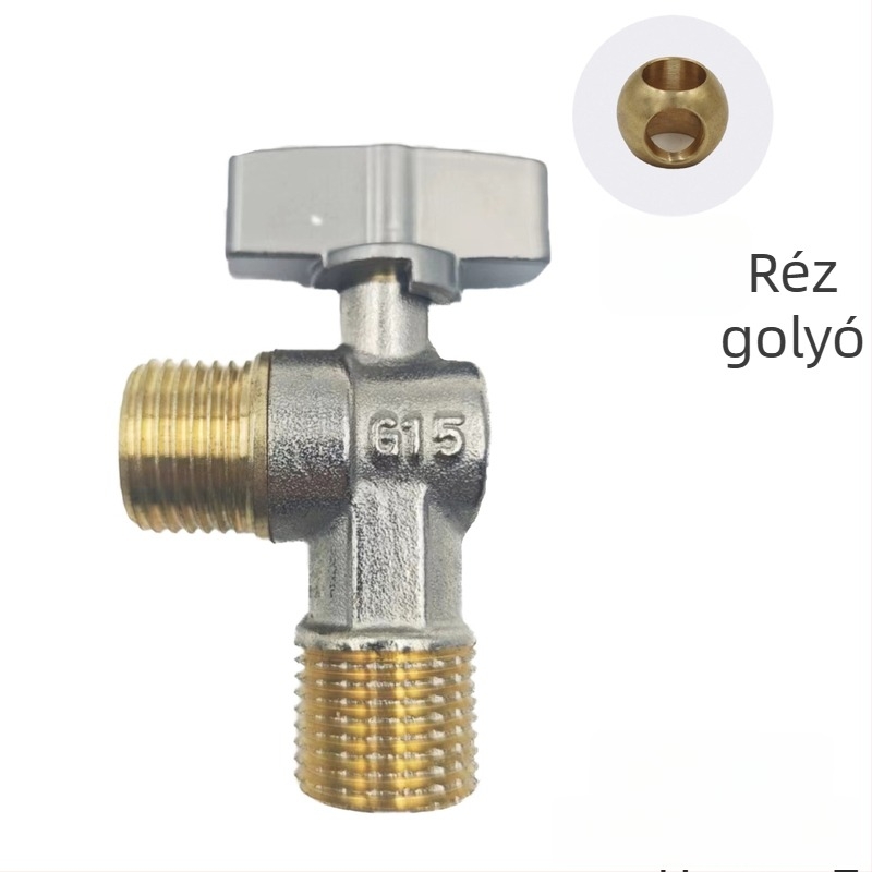 Réz anyagú 3-utas golyóscsap, 20 mm belső átmérő, 1,6 MPa, menetes csatlakozás, melegvíz rendszerhez