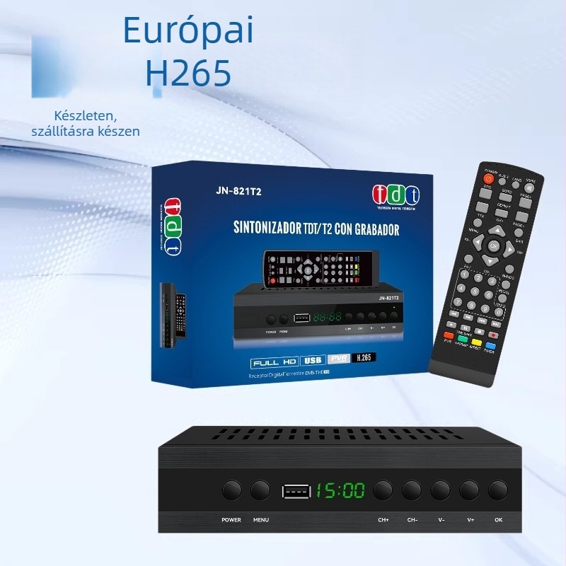 DVB-T2 set-top box HEVC-vel, 1080p, négymagos processzor, Wi‑Fi, HDMI