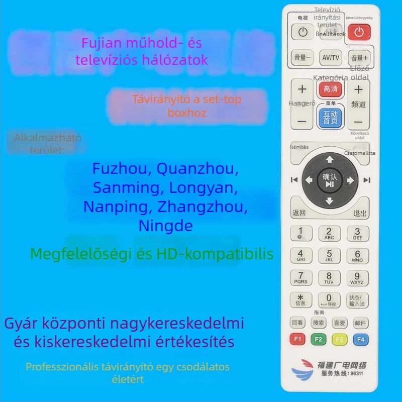 TV-set-top box távirányító, modell JZ-YK-01358, 10 m hatótávolság, SD/HD univerzális