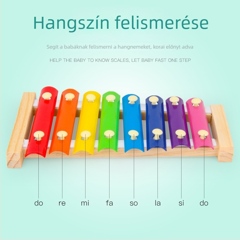 Fa nyolctónusú kézi ütőhangszer gyerekeknek (Anyag: fa; Kategória: fa zongora; Korcsoport: 0–3 év; 3C: fa játékok 14 éves korig)