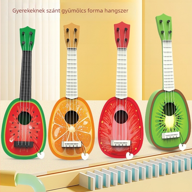 Gyerekeknek szóló gyümölcsös gitár-ukulele - Oktató műanyag játék, 4-6 éveseknek, kategória: gitár/basszus, dobozos csomagolás, interaktív tanulás