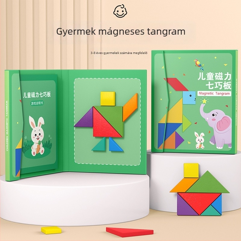 Mágneses tangram puzzle gyerekeknek 4-6 évesek, síkpuzzle, márka Star boat, DIY kompatibilis
