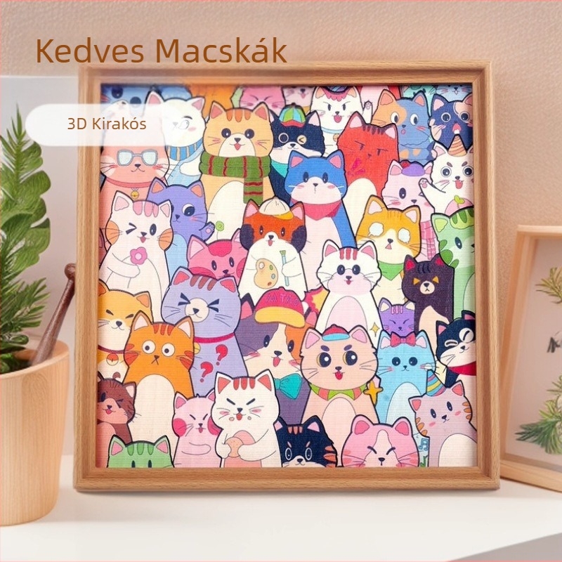 Fából készült 3D puzzle gyerekeknek, macska formájú, DIY, fehér dobozos csomagolás, Kína