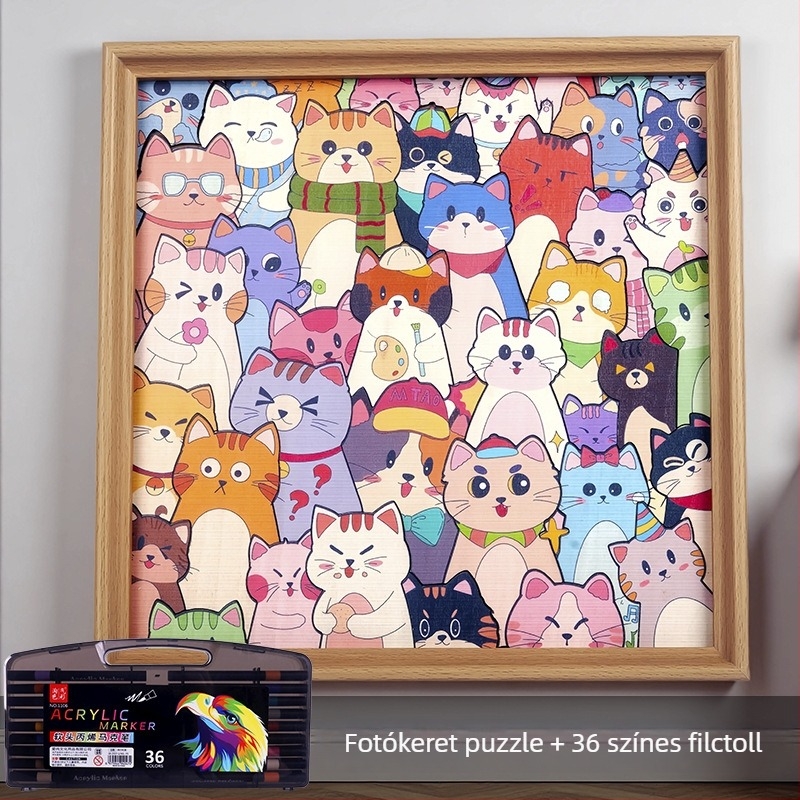 Fából készült 3D puzzle gyerekeknek, macska formájú, DIY, fehér dobozos csomagolás, Kína