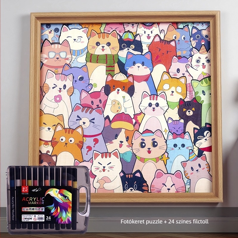 Fából készült 3D puzzle gyerekeknek, macska formájú, DIY, fehér dobozos csomagolás, Kína