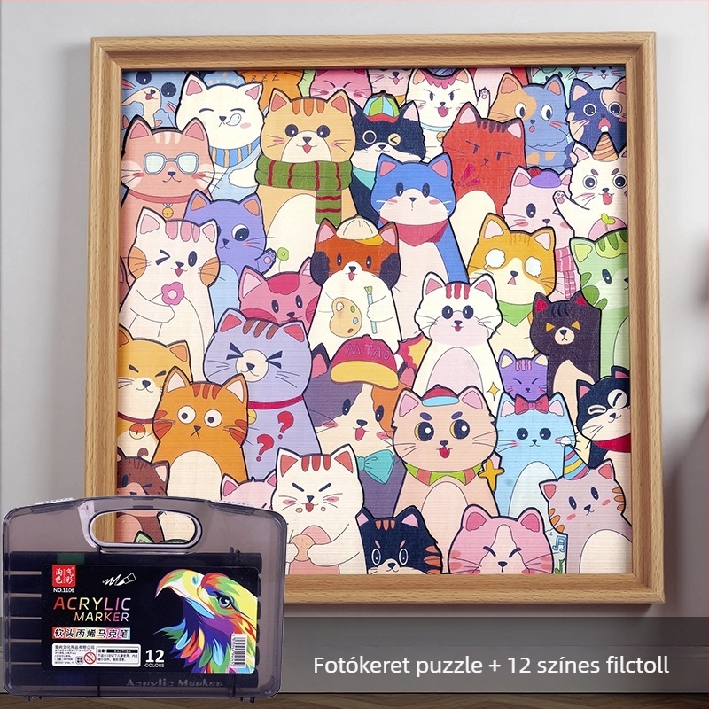 Fából készült 3D puzzle gyerekeknek, macska formájú, DIY, fehér dobozos csomagolás, Kína