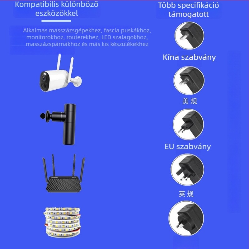 Többkimenetű kapcsolóüzemű tápegység 12V/2A, 5V/2A és 9V/2A kimenetekkel masszírozókhoz, set-top boxokhoz és LED világításhoz