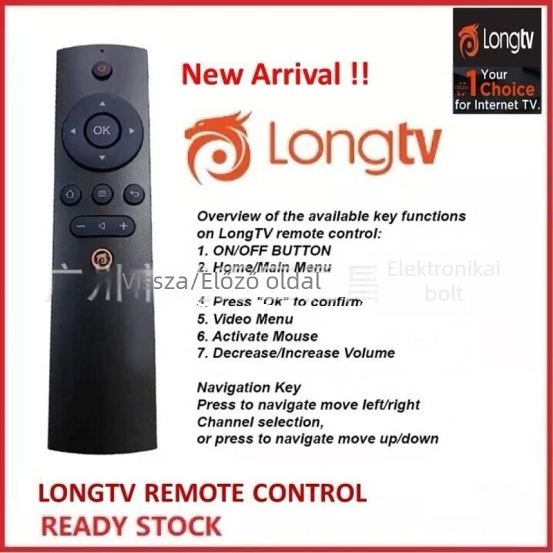LONG TV Top Box távirányító, Modell LONG TV, Továbbítási távolság 10, Televízióhoz