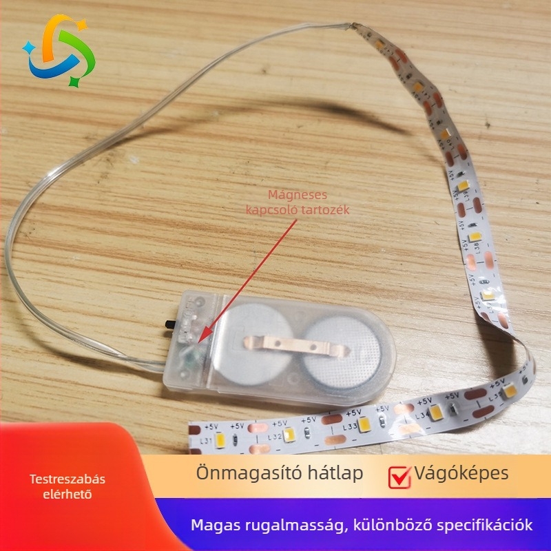 Mágneses kapcsolóval ellátott LED-szalag, 60x2835 LED, 5V bemenet, 120° beesési szög, külső vezérléssel dimmálható