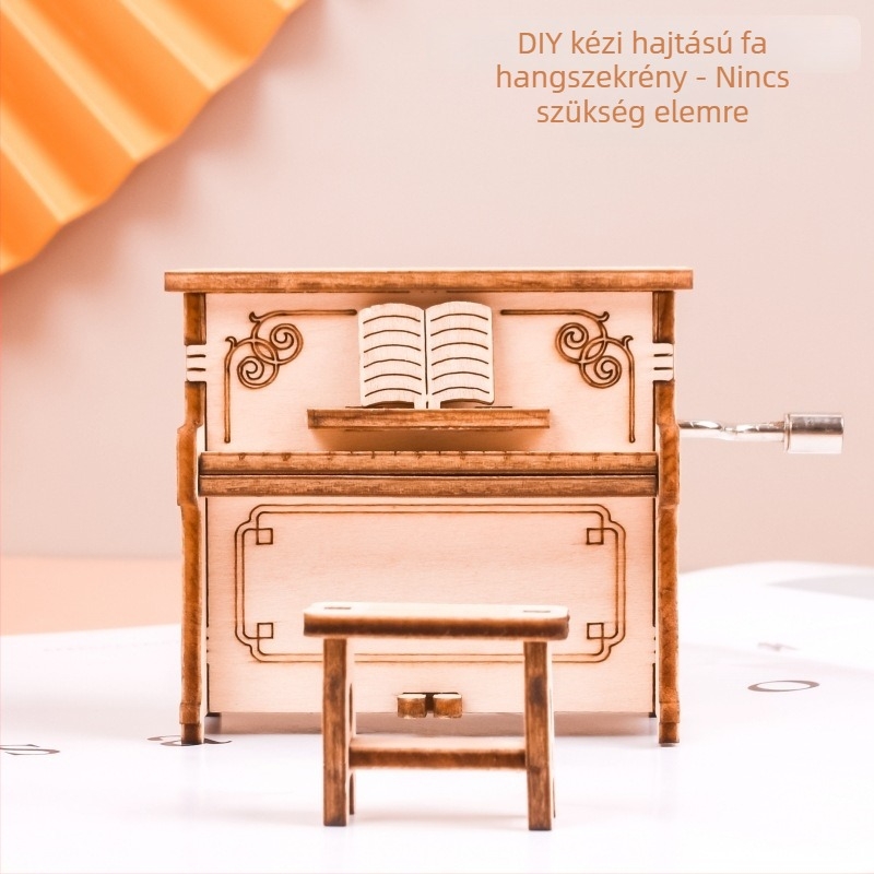 3D fa modell puzzle zenés doboz lézergravírozott részletekkel, DIY összeszerelés