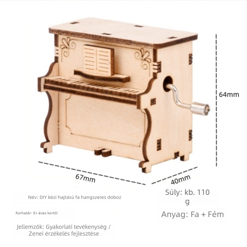 3D fa modell puzzle zenés doboz lézergravírozott részletekkel, DIY összeszerelés