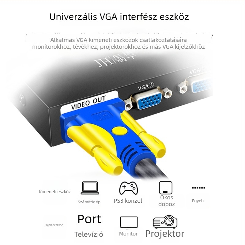 JH/Jinghua V301 VGA-kábel réz vezetőkkel és aranyozott érintkezőkkel, hosszúság 1,5–50 m