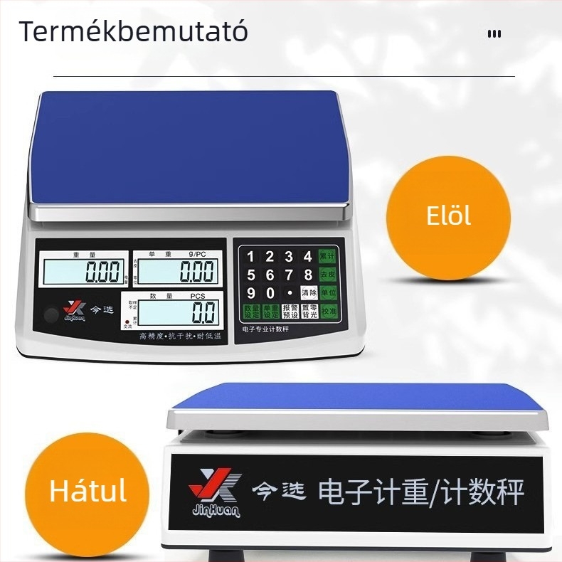 Magas pontosságú számoló mérleg, 0,1 g pontosságú, kereskedelmi/ipari használatra, 40 kg kapacitás, modell JCS-30, elektronikus mérleg