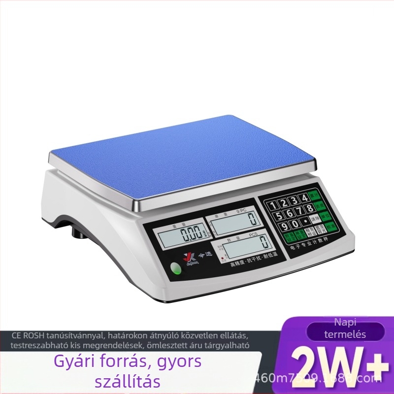 Magas pontosságú számoló mérleg, 0,1 g pontosságú, kereskedelmi/ipari használatra, 40 kg kapacitás, modell JCS-30, elektronikus mérleg