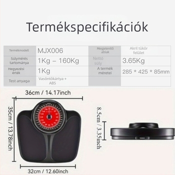 Mechanikus mérleg mutatóval – csúszásmentes és tartós, kettős kijelzés kg és lb, 160 kg kapacitás, Qixin