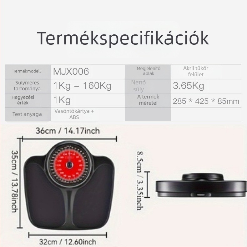 Mechanikus mérleg mutatóval – csúszásmentes és tartós, kettős kijelzés kg és lb, 160 kg kapacitás, Qixin