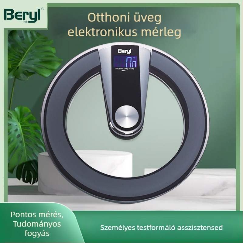 Kerek üvegből készült digitális mérleg, háztartási használatra, 180 kg teherbírás