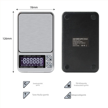 USB-tápellátású, nagy pontosságú elektronikus mérleg, 1000 g kapacitás, 0,01 g felbontás, többparaméteres gyógynövénypor mérleg