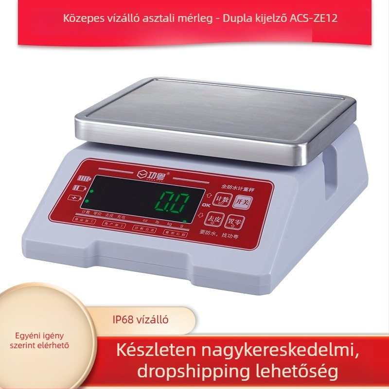Vízálló elektronikus mérleg tenger gyümölcseihez és zöldségekhez, 0,6–6 kg teherbírás, USB töltés + lítium akkumulátor, Gong Yue ACS-ZE12