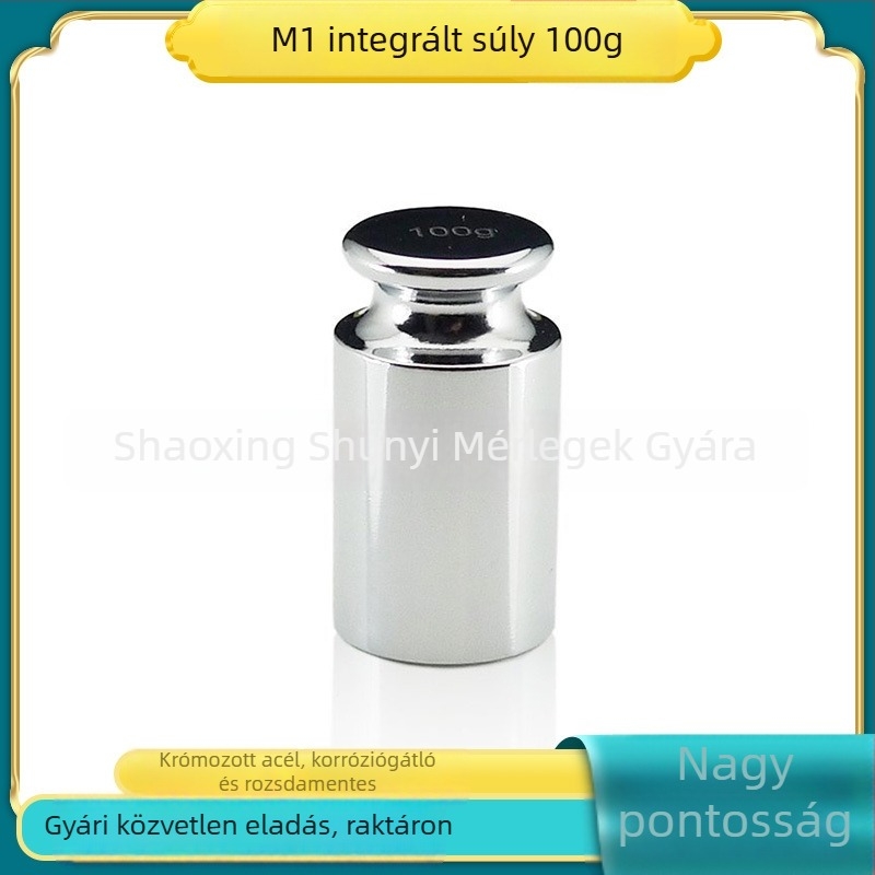 100 g krómozott acélból készült kalibráló súly, M1 osztály, egyrészes, elektronikus mérleghez