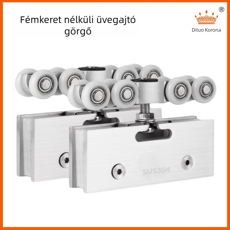 Keret nélküli üvegajtó csúszó görgő – görgőtest nylon/POM, 8–12 mm üvegvastagsághoz, terhelés 30–80 kg, kód Td-t-004, márka Crown of creation