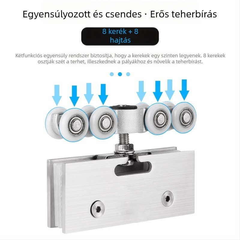 Keret nélküli üvegajtó csúszó görgő – görgőtest nylon/POM, 8–12 mm üvegvastagsághoz, terhelés 30–80 kg, kód Td-t-004, márka Crown of creation