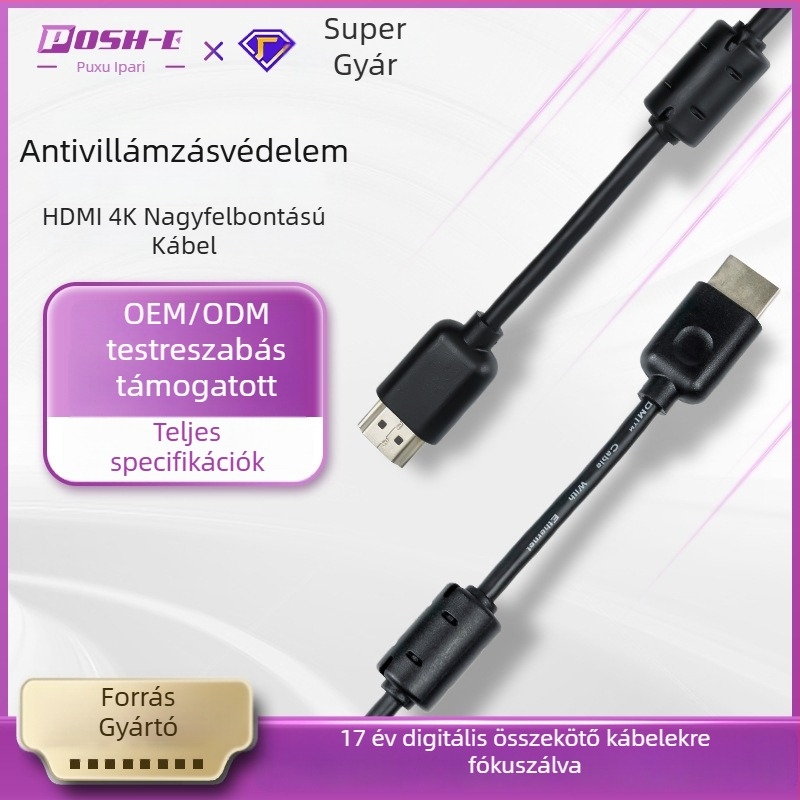 HDMI-kábel elektromágneses zavarvédelmmel, 4K60Hz támogatás, réz vezeték, ezüstbevonatú felület, HDMI AM-AM csatlakozó